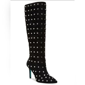 Betsey Johnson Alina Black Rhinestone Boots Sz 8
